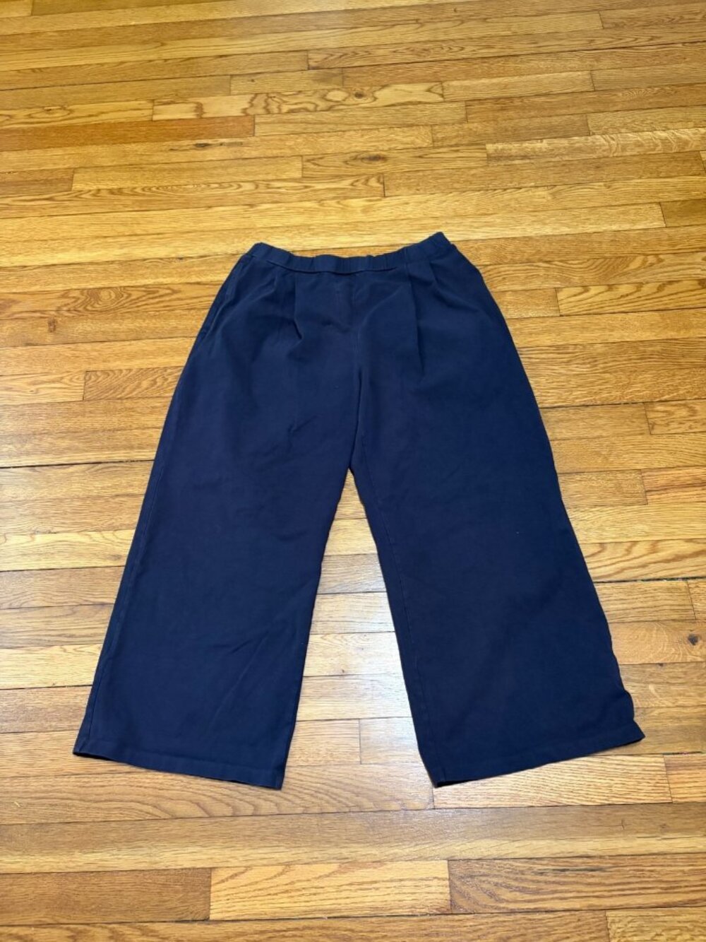 Saint + Sofia Women's Wide Leg Cropped Pants Size 12 Navy Blue Pull On Elastic